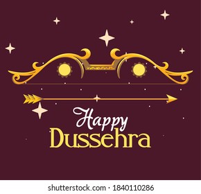 gold bow with arrow with stars on purple background design, Happy dussehra lord ram festival and indian theme Vector illustration