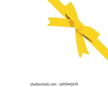 Gold bow. Cartoon vector yellow ribbon satin bow for xmas gifts, present cards and luxury wrap pack isolated on white background