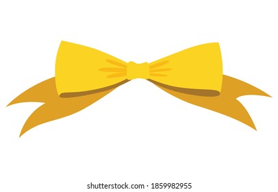 Gold bow. Cartoon vector yellow luxury design element of wrap pack. Satin bow with ribbon isolated on white background