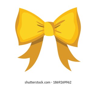 Goldbogen. Cartoon Vektorgelbe luxuriöse Design-Element der Packung. Satin-Schleife mit Band einzeln auf weißem Hintergrund