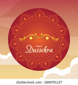 gold bow in front of red mandala ornament design, Happy dussehra lord ram festival and indian theme Vector illustration