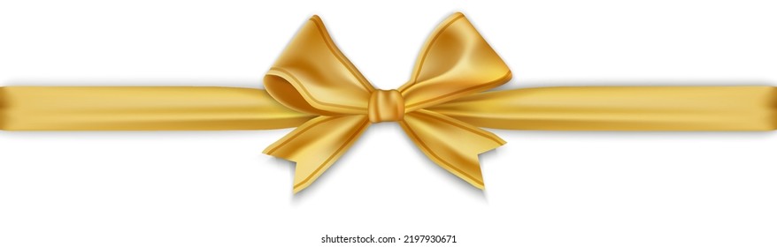 Gold bow and horizontal ribbon on whtie background. Vector illustration for happy events