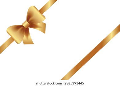 Gold bow with horizontal ribbon on a white background for gift decoration, decoration element for different designs. Vector illustration.