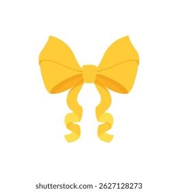 Gold bow icon. Cartoon vector yellow ribbons satin bows for xmas gifts, present cards and luxury wrap pack isolated on white background