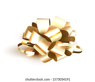 Gold bow isolated on white background, Christmas decoration for gift boxes. Vector illustration