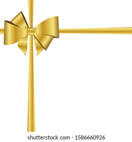 Gold bow and long ribbon isolated on white background. Voucher template with ribbon.