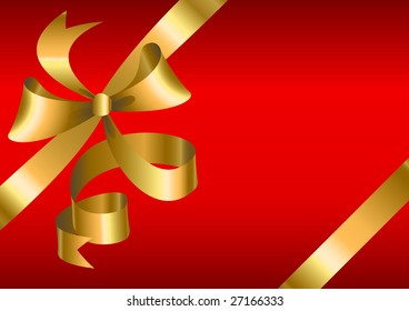 gold bow on red present. Vector illustration