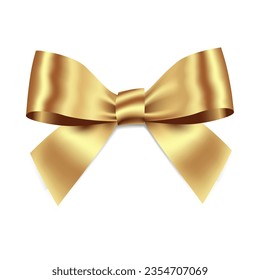 Gold Bow Realistic shiny satin with shadow for decorate your wedding invitation card ,greeting card or gift boxes vector EPS10 isolated on white background.