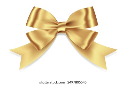 Gold Bow Realistic shiny satin with shadow for decorate your wedding invitation card , greeting card or gift boxes vector EPS10 isolated on white background.