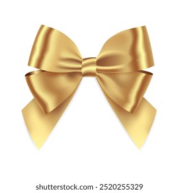Gold Bow Realistic shiny satin with shadow for decorate your wedding invitation card , greeting card or gift boxes vector EPS10 isolated on white background.