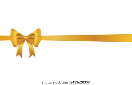 Gold Bow and Ribbon Horizontal Realistic shiny satin with shadow horizontal ribbon for decorate your wedding invitation card ,greeting card or gift boxes vector EPS10 isolated on white background.