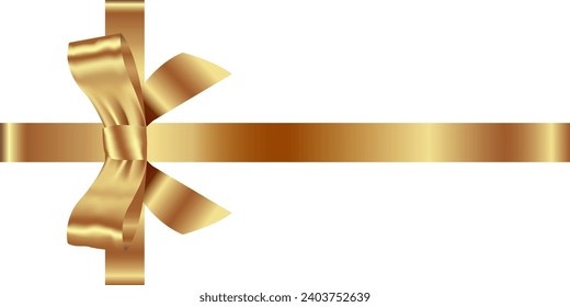 Gold bow and gold ribbon with realistic shadow for decorating cards, gift boxes, greeting cards. on a white background