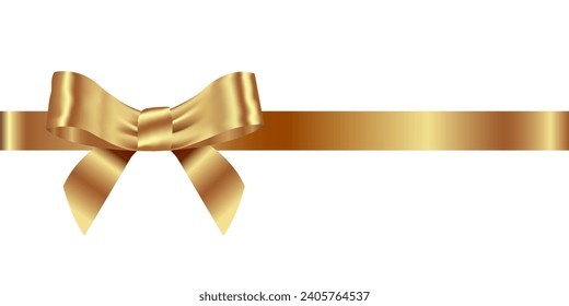 Gold bow and gold ribbon with realistic shadow for decorating cards, gift boxes, greeting cards. on a white background