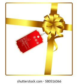 Gold bow and ribbon with tag vector