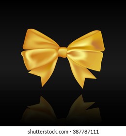 Gold Bow And Ribbon. Vector Holiday Illustration. Decoration Element For Design