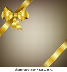 Gold Bow And Ribbon. Vector Holiday Illustration. Decoration Element For Design