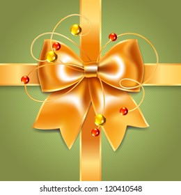 Gold bow of silk ribbon, vector illustration, 10eps. Perfect as invitation or congratulation.