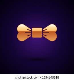 Gold Bow tie icon isolated on dark blue background.  Vector Illustration