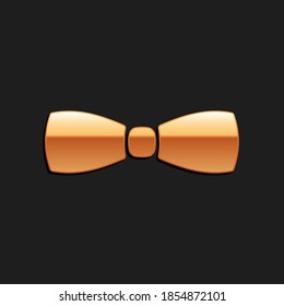Gold Bow tie icon isolated on black background. Long shadow style. Vector.