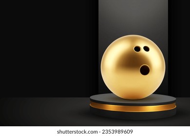 Gold bowling ball on a podium. Bowling competition winners concept. EPS10 vector