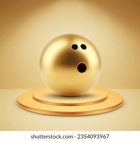 Gold bowling ball on a podium. Bowling competition winners concept. EPS10 vector