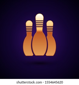 Gold Bowling Pin Icon Isolated On Dark Blue Background.  Vector Illustration