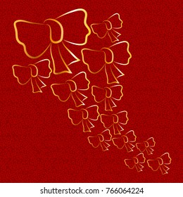 Gold bows on cherry background