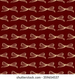 Gold bows vector seamless pattern on a red background