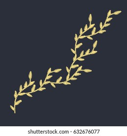 gold branch from leaves embroidery design for clothing.