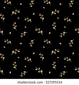 gold branch on black background seamless vector pattern illustration