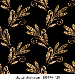 Gold branches seamless pattern. Vectore background.
