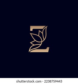 gold brand logo design with lotus flower letter Z