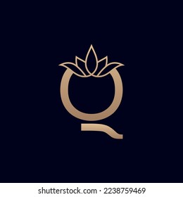 gold brand logo design with lotus flower letter Q
