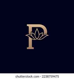 gold brand logo design with lotus flower letter P