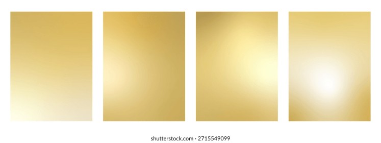 Gold Messing Textur Hintergrund Set. Metallischer Gradientensatz der Vektorwand. Vertikale glatte goldene Abstufung. Collection soft cooper bg. Eleganter Messinggradient mit poliertem Metallglanz.