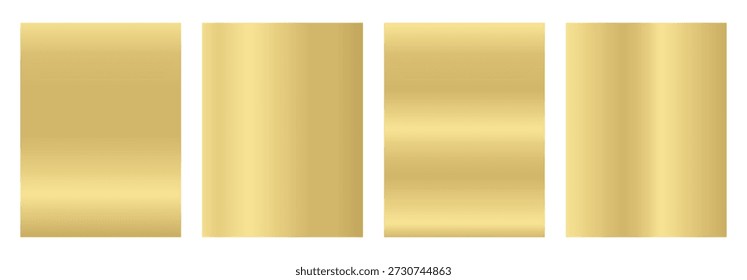 Modelos de cartaz vertical de textura de latão dourado. Conjunto de gradiente metálico quente da parede do vetor. Gradação de ouro suave. Coleção soft cooper bg. Gradiente de latão elegante com brilho metálico polido.