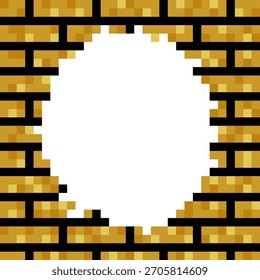 Gold brick wall frame with pixel art