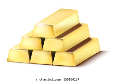 Gold bricks on the white background. Vector illustration.