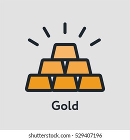 Gold Bricks Wealth Minimal Color Flat Line Stroke Icon Pictogram Symbol Illustration