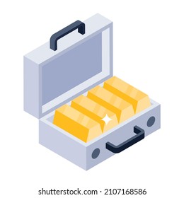 Gold briefcase icon in editable isometric vector 

