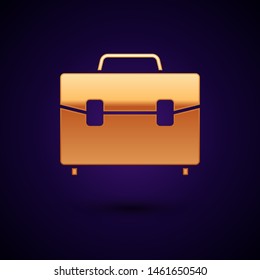 Gold Briefcase icon isolated on dark blue background. Business case sign. Business portfolio.  Vector Illustration