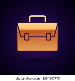 Gold Briefcase icon isolated on dark blue background. Business case sign. Business portfolio.  Vector Illustration