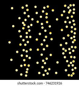 Gold bright Confetti,  colorful background, cute and fun decoration. Vector illustration for celebration, party, festive, holiday. Astral Design. Design for cards, invitations 
