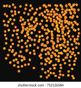 Gold bright Confetti, bright colorful background, cute and fun decoration. Vector illustration for celebration, party, festive, holiday. Astral Design. Black background. Design for cards, invitations 