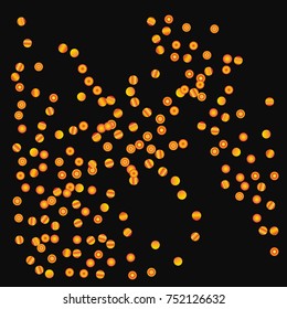 Gold bright Confetti, bright colorful background, cute and fun decoration. Vector illustration for celebration, party, festive, holiday. Astral Design. Black background. Design for cards, invitations 