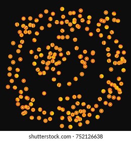 Gold bright Confetti, bright colorful background, cute and fun decoration. Vector illustration for celebration, party, festive, holiday. Astral Design. Black background. Design for cards, invitations 