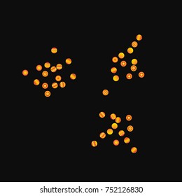 Gold bright Confetti, bright colorful background, cute and fun decoration. Vector illustration for celebration, party, festive, holiday. Astral Design. Black background. Design for cards, invitations 