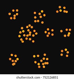 Gold bright Confetti, bright colorful background, cute and fun decoration. Vector illustration for celebration, party, festive, holiday. Astral Design. Black background. Design for cards, invitations 