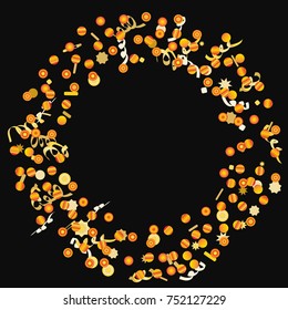Gold bright Confetti, bright colorful background, cute and fun decoration. Vector illustration for celebration, party, festive, holiday. Astral Design. Black background. Design for cards, invitations 