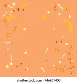 Gold bright Confetti and serpentine, bright colorful background, cute and fun decoration. Vector illustration for celebration, party, holiday. Design for cards, invitations 